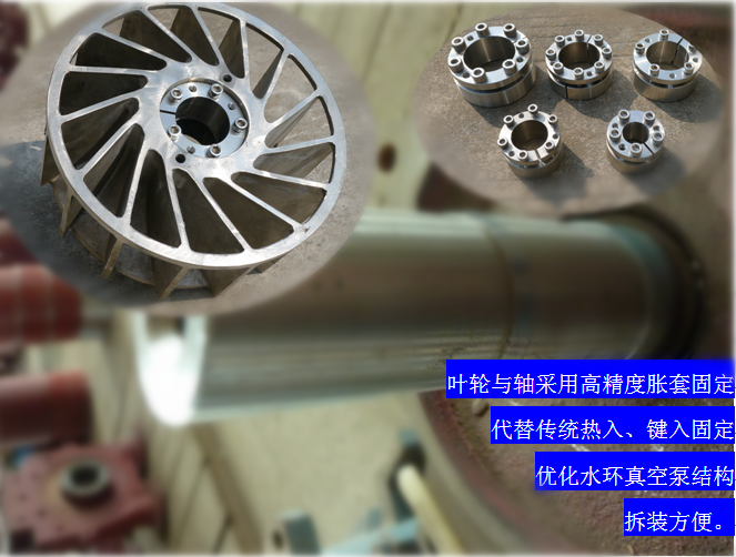 2BVF水環(huán)式真空泵采用高精度脹套固定，能優(yōu)化水環(huán)式真空泵結(jié)構(gòu)，拆裝方便，節(jié)約成本